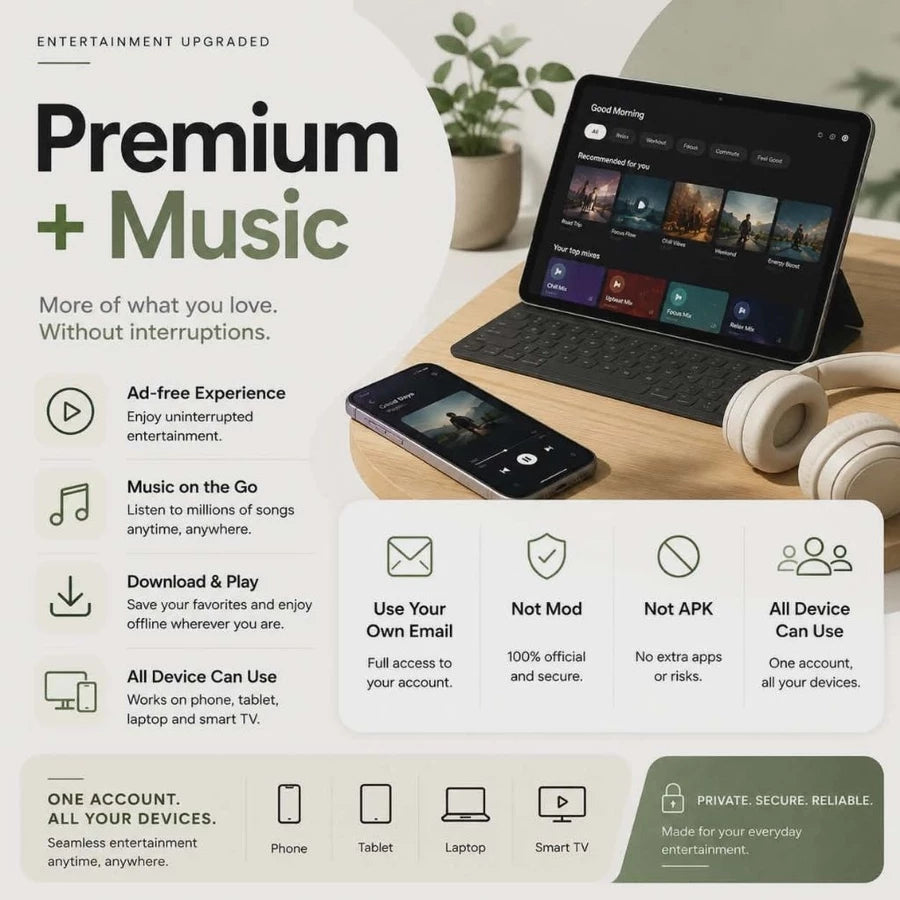 YTube Premium & Music Premium - No ADS Including Background play Sound Card (All Device)
