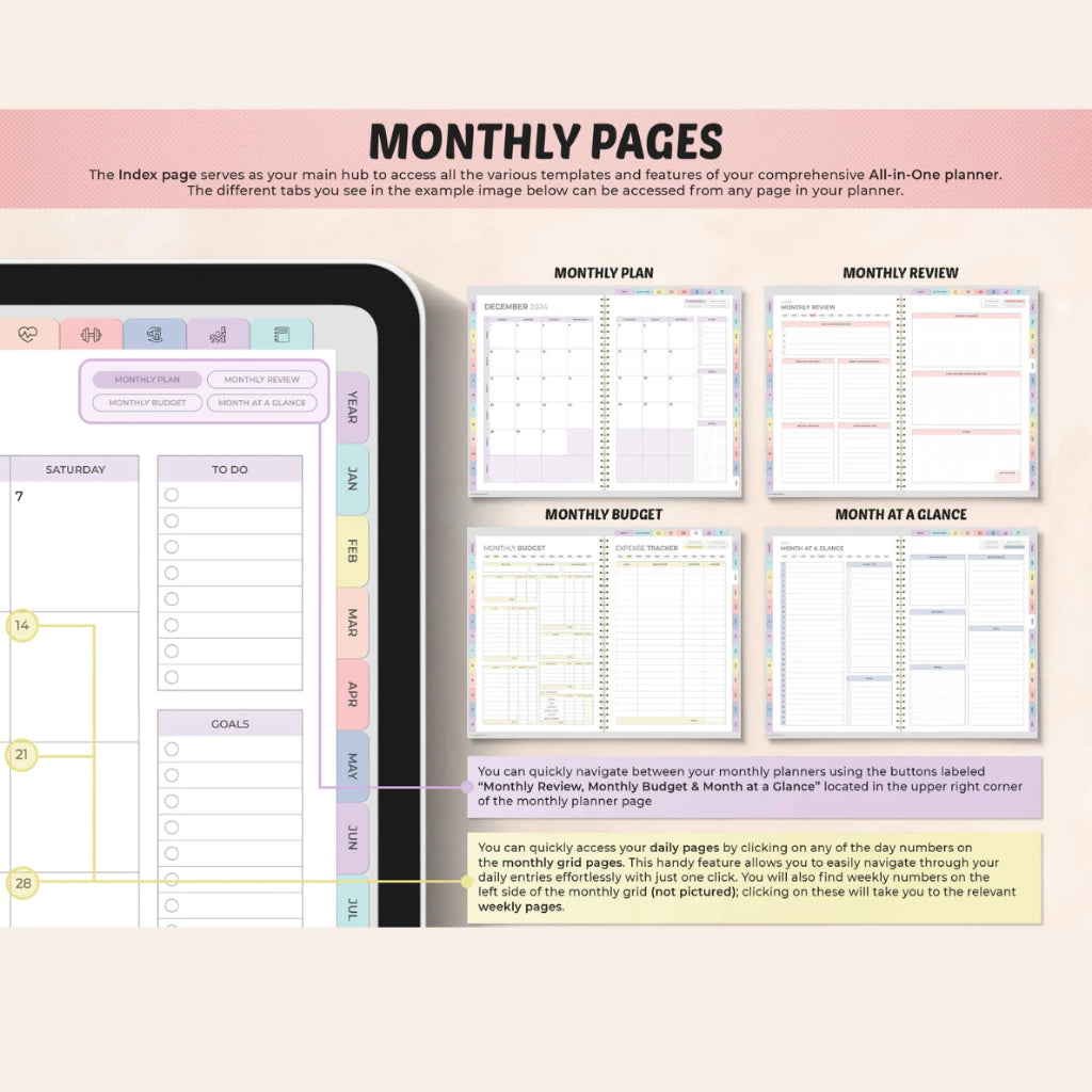 All In One Digital Planner 2026 and Undated | Daily Weekly Monthly Planner | Stickers | Goodnotes Template