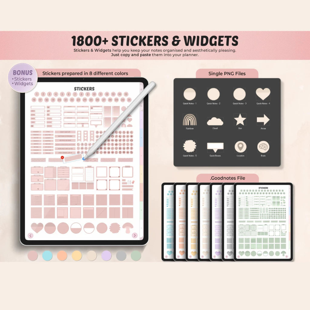 All In One Digital Planner 2026 and Undated | Daily Weekly Monthly Planner | Stickers | Goodnotes Template