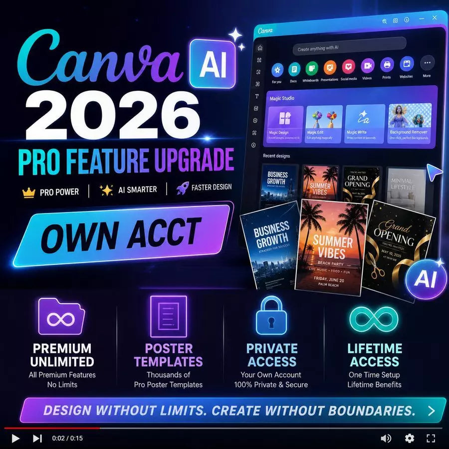 Canva AI✨2026 Pro Feature Upgrage Own Acct Premium Unlimited Poster Templates Private Access Lifetime