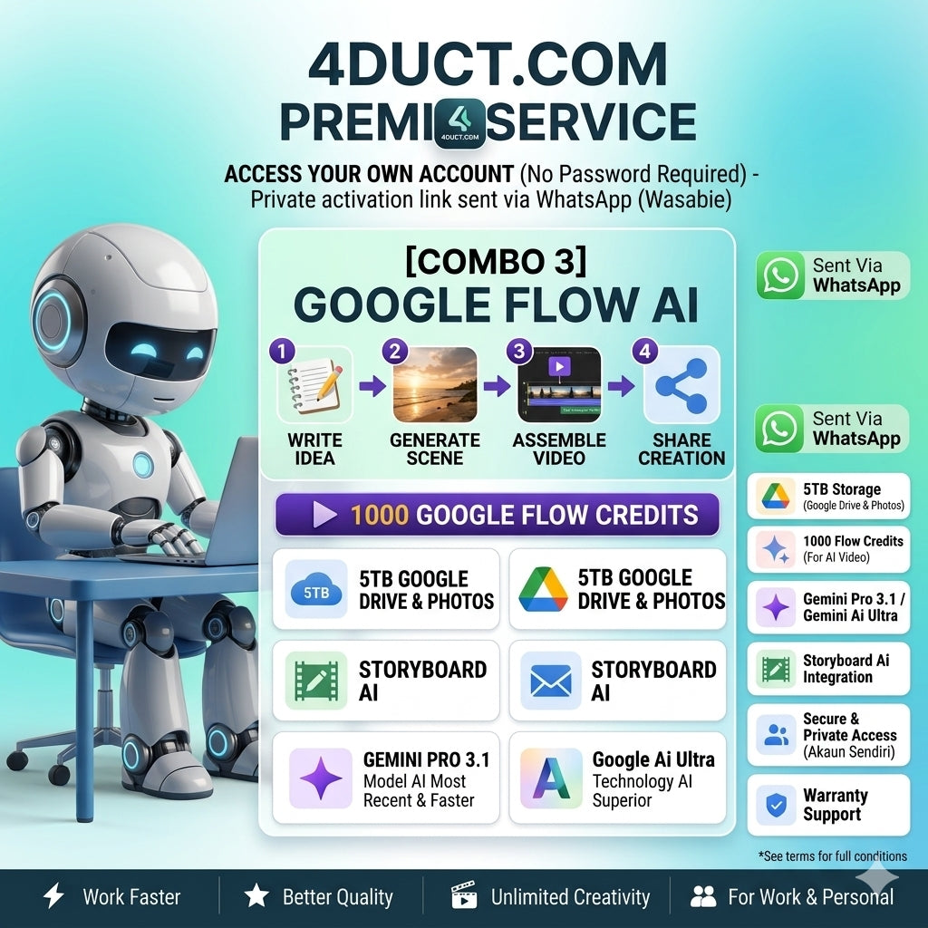 [COMBO 3] GOOGLE FLOW AI / 1000 CREDIT FLOW / 5TB / STORYBOARD AI / OWN EMAIL / GEMINI PRO 3.1 / Google Ai Ultra