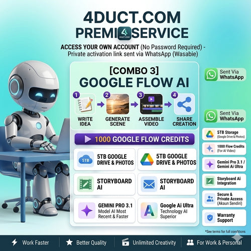 [COMBO 3] GOOGLE FLOW AI / 1000 CREDIT FLOW / 5TB / STORYBOARD AI / OWN EMAIL / GEMINI PRO 3.1 / Google Ai Ultra